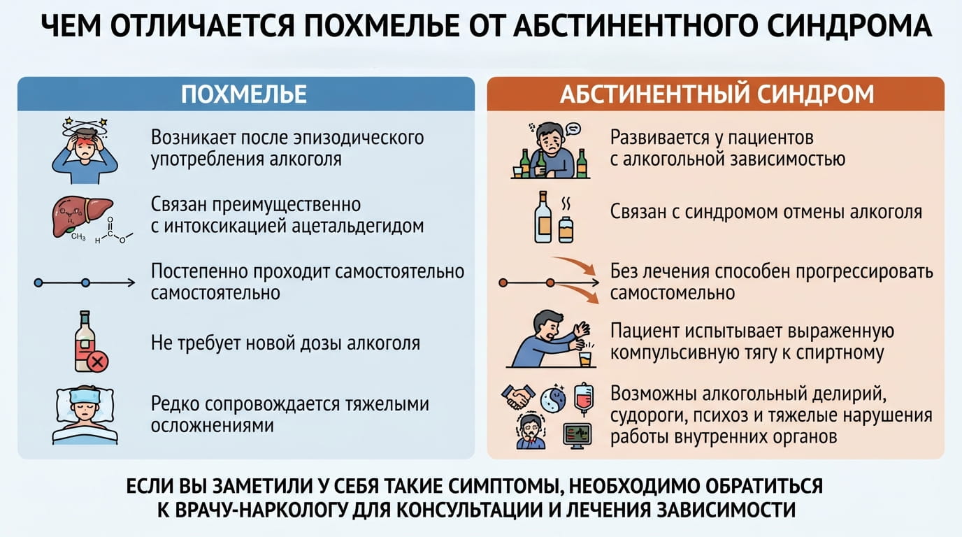 Инфографика: Чем отличается похмелье от абстинентного синдрома